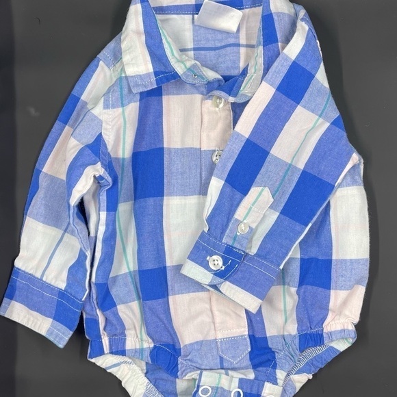 BUM Baby Plaid Blue One Piece Button Down Shirt With Collar - Picture 7 of 7